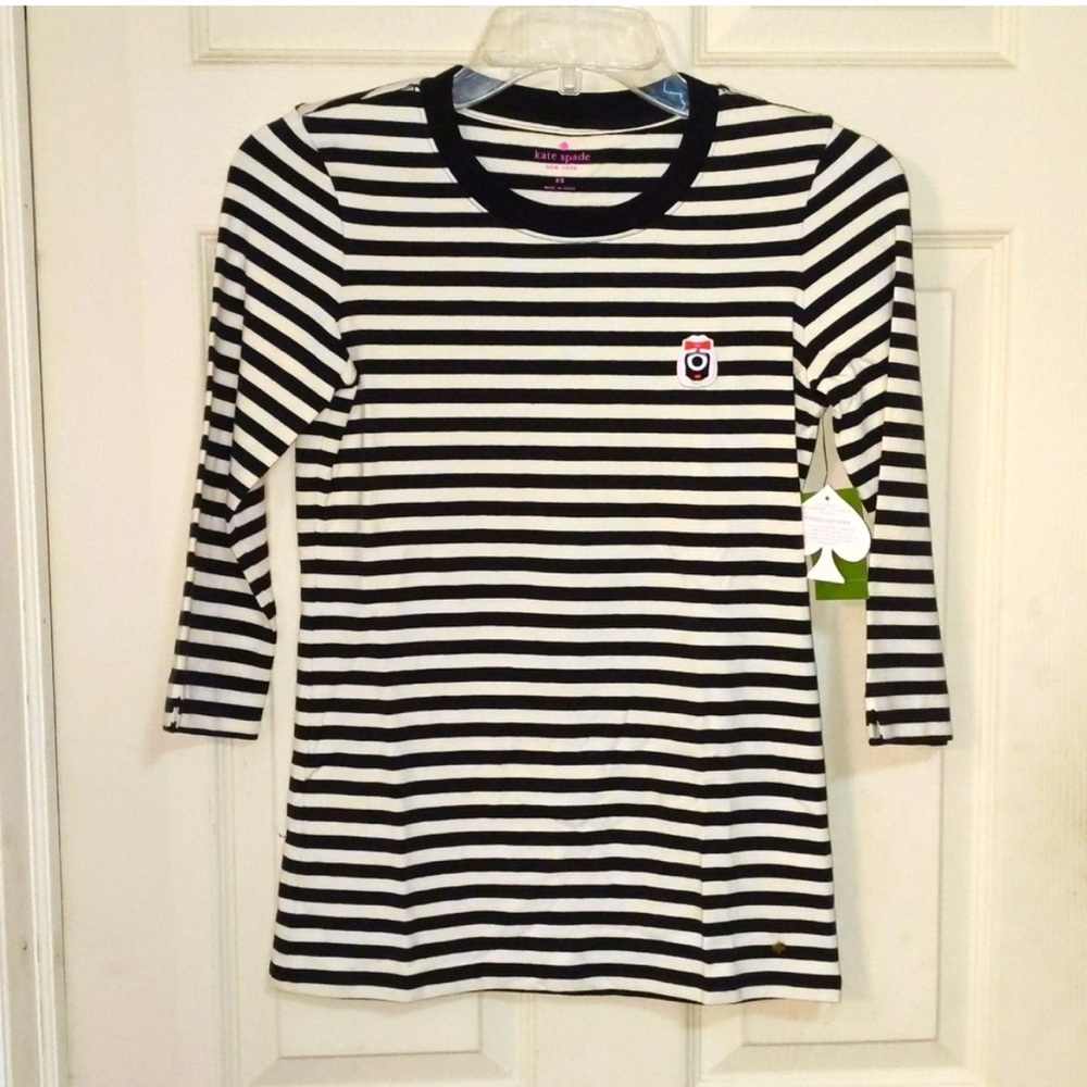 NWT Kate Spade x Darcel Striped Analiese Top Size S 3/4 Sleeves Cotton Blend